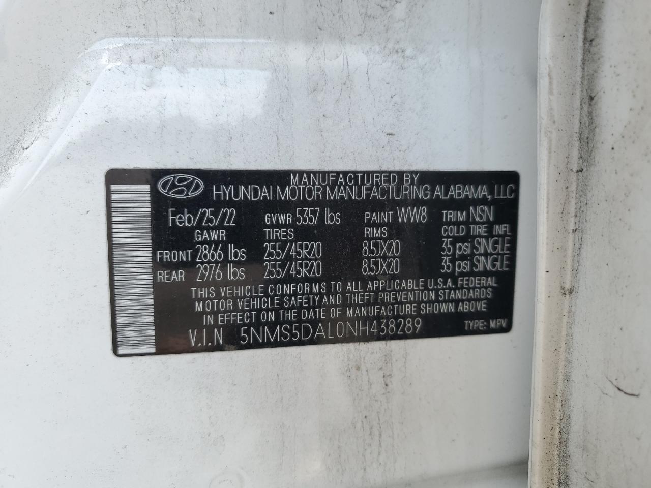 5NMS5DAL0NH438289 2022 Hyundai Santa Fe Calligraphy