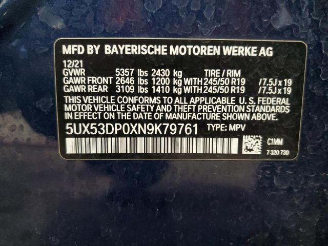 5UX53DP0XN9K79761 2022 BMW X3, photo no. 12