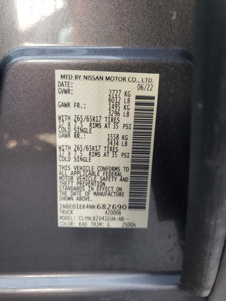VIN: 1N6ED1EK4NN682690 2022 NISSAN FRONTIER
