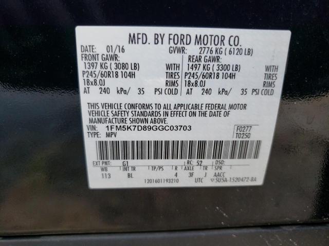 1FM5K7D89GGC03703 Ford EXPLORER XLT