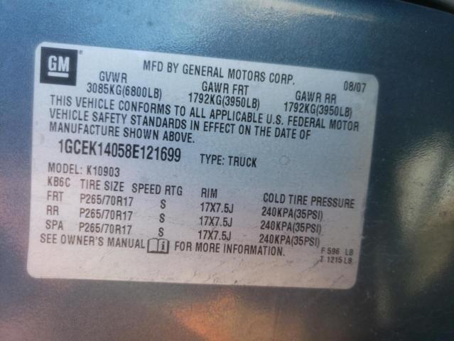 2008 Chevrolet Silverado K1500 VIN: 1GCEK14058E121699 Lot: 48907554