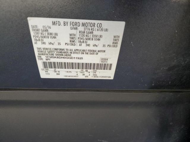 1FM5K8DH0GGD11925 Ford EXPLORER XLT