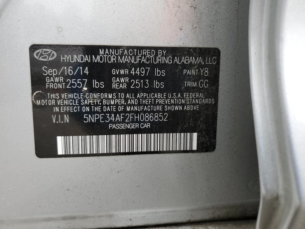 5NPE34AF2FH086852 2015 Hyundai Sonata Sport