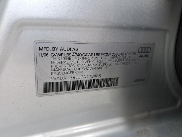 WAUAH78E37A129468 Auction: COPART Lot: 73999363 Location: NV - LAS VEGAS WEST WAUAH78E37A129468 AUDI A4 2007 SILVER Photo 12