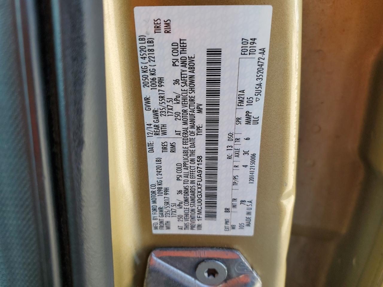 1FMCU0GXXFUA97158 2015 Ford Escape Se 1FMCU0GXXFUA97158 2015 Ford Escape Se