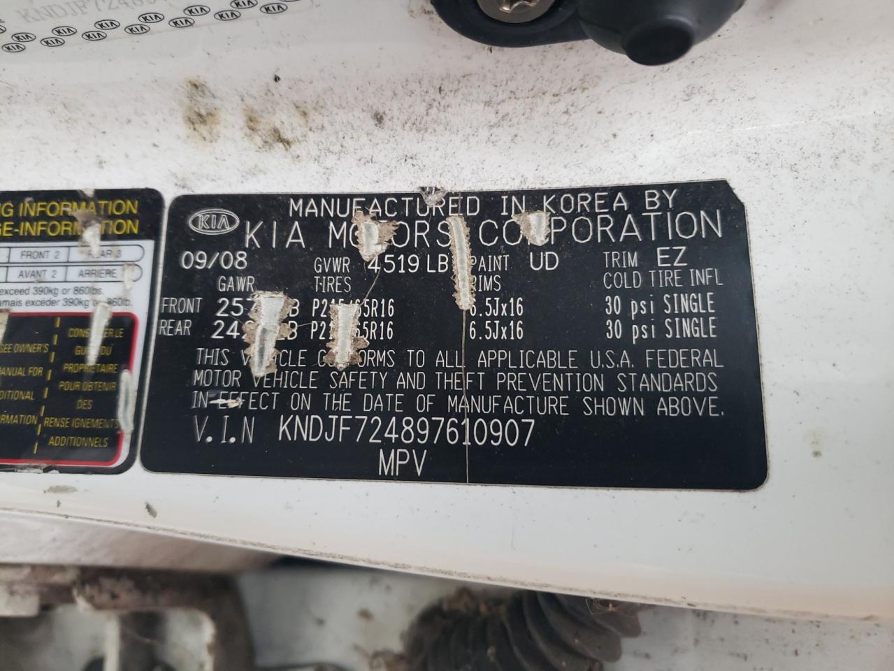 KNDJF724897610907 2009 Kia Sportage Lx