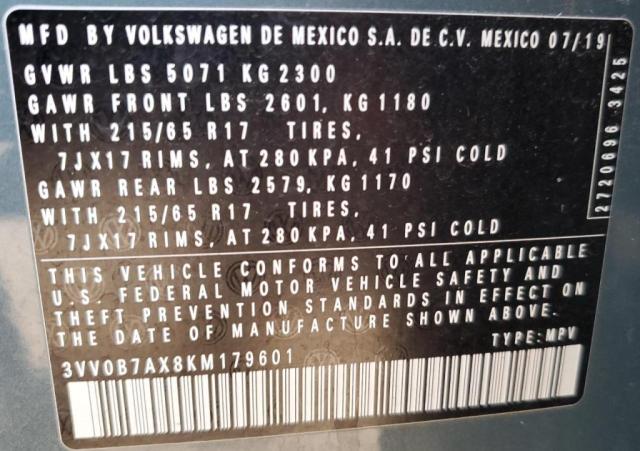 3VV0B7AX8KM179601 Volkswagen Tiguan S 12