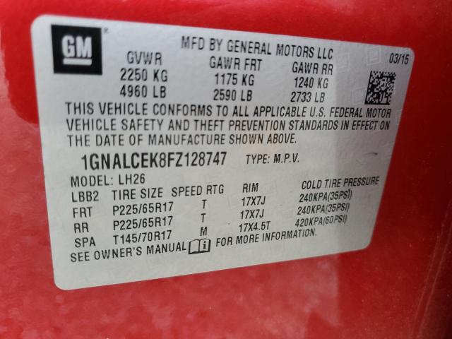 1GNALCEK8FZ128747 | 2015 Chevrolet equinox lt