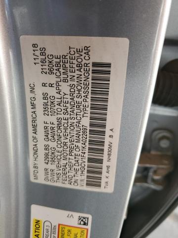 1HGCV1F41KA022697 | 2019 HONDA ACCORD EX