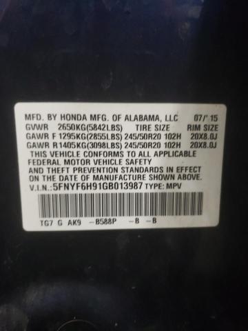 2016 HONDA PILOT TOUR - 5FNYF6H91GB013987