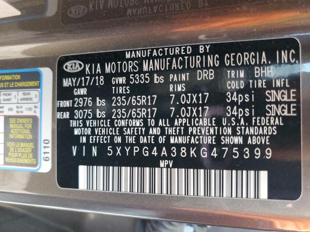 5XYPG4A38KG475399 KIA SORENTO L
