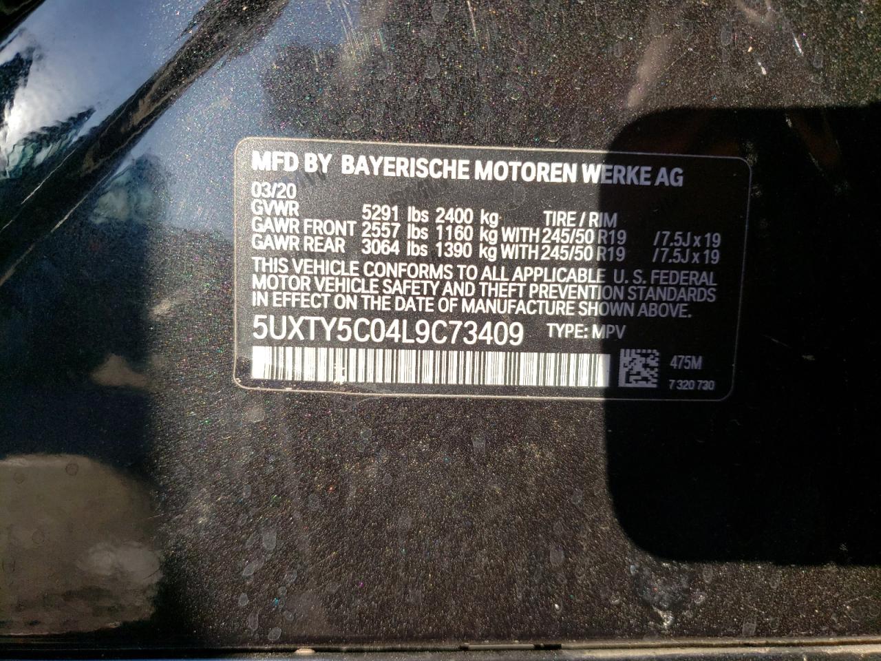 5UXTY5C04L9C73409 2020 BMW X3 xDrive30I