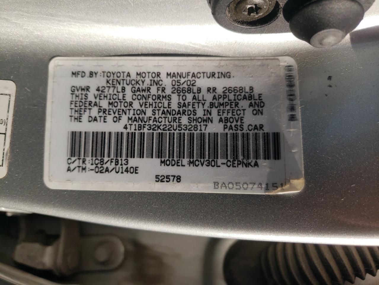 Lot #2186512478 2002 TOYOTA CAMRY LE