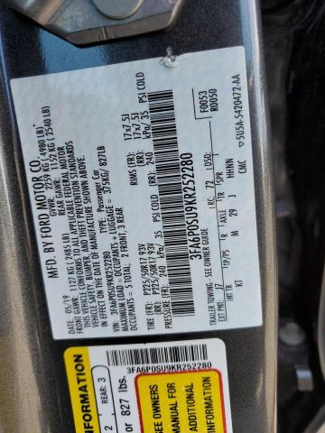 3FA6P0SU9KR252280 2019 FORD FUSION, photo no. 12