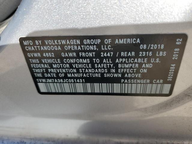 2018 VOLKSWAGEN PASSAT GT 1VWJM7A36JC051431