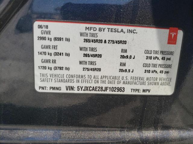 5YJXCAE28JF102963 | 2018 TESLA MODEL X