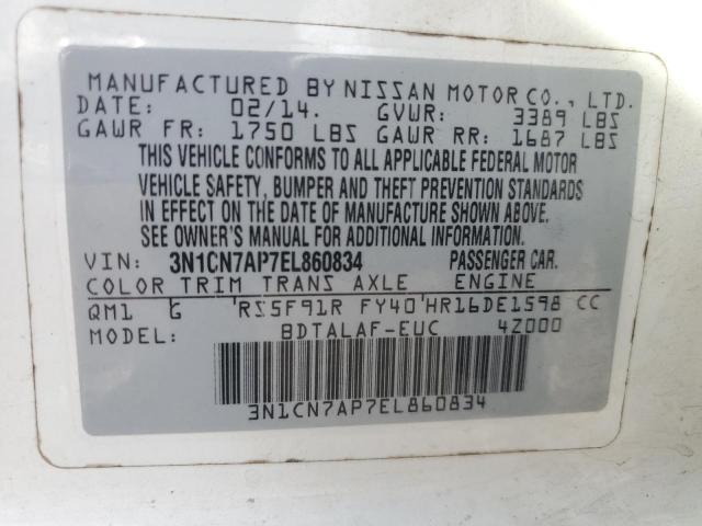 3N1CN7AP7EL860834 Nissan VERSA S