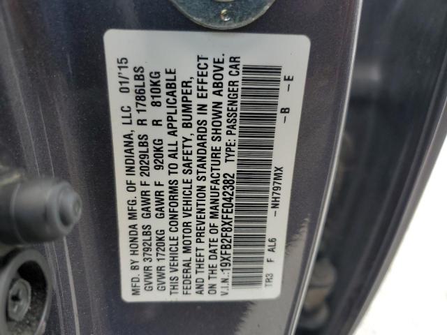 Lot #2475128394 2015 HONDA CIVIC EX salvage car