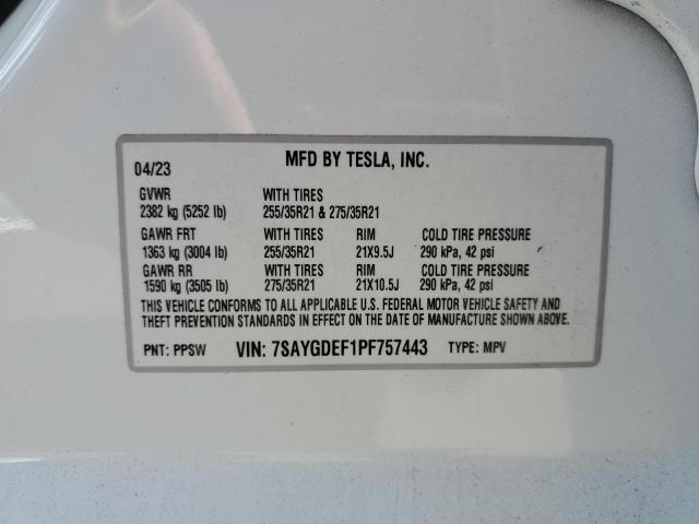 7SAYGDEF1PF757443 Tesla Model Y
