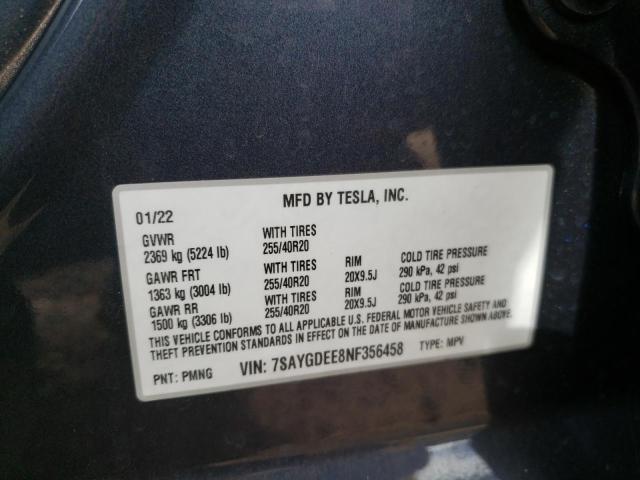 7SAYGDEE8NF356458 Tesla Model Y