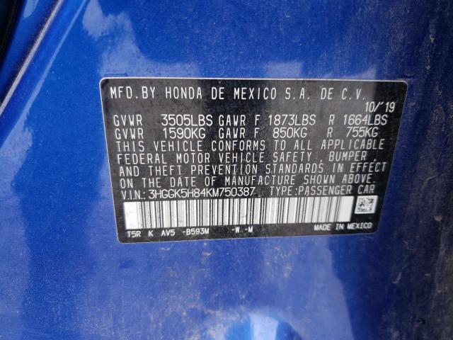 3HGGK5H84KM750387 Honda FIT EX