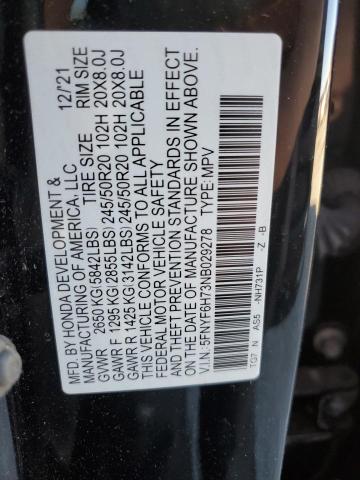 5FNYF6H73NB029278 | 2022 HONDA PILOT BLAC