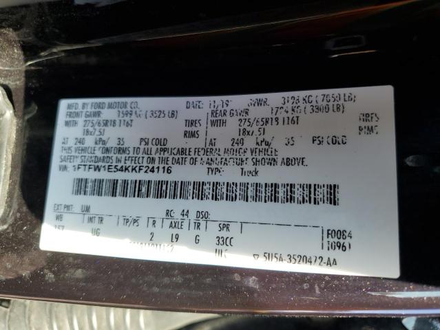 1FTFW1E54KKF24116 Ford F150 Supercrew