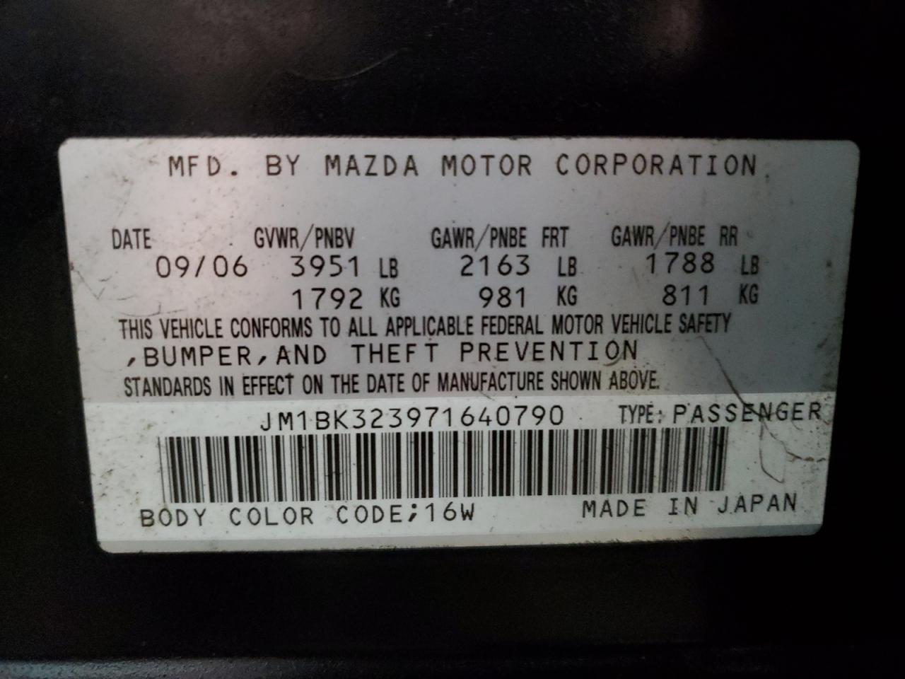 JM1BK323971640790 2007 Mazda 3 S