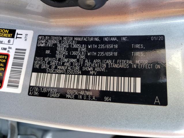 VIN 5TDCZRBH7LS502094 2020 Toyota Highlander, L no.12