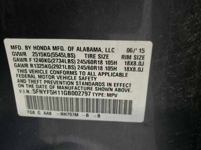 5FNYF5H11GB002797 Honda PILOT LX
