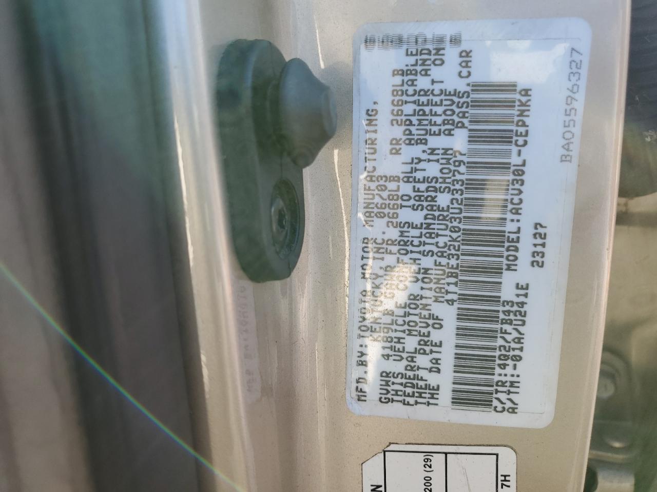 4T1BE32K03U233797 2003 Toyota Camry Le