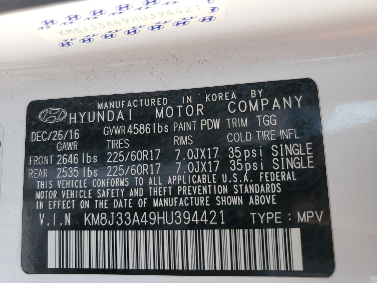 KM8J33A49HU394421 2017 Hyundai Tucson Limited