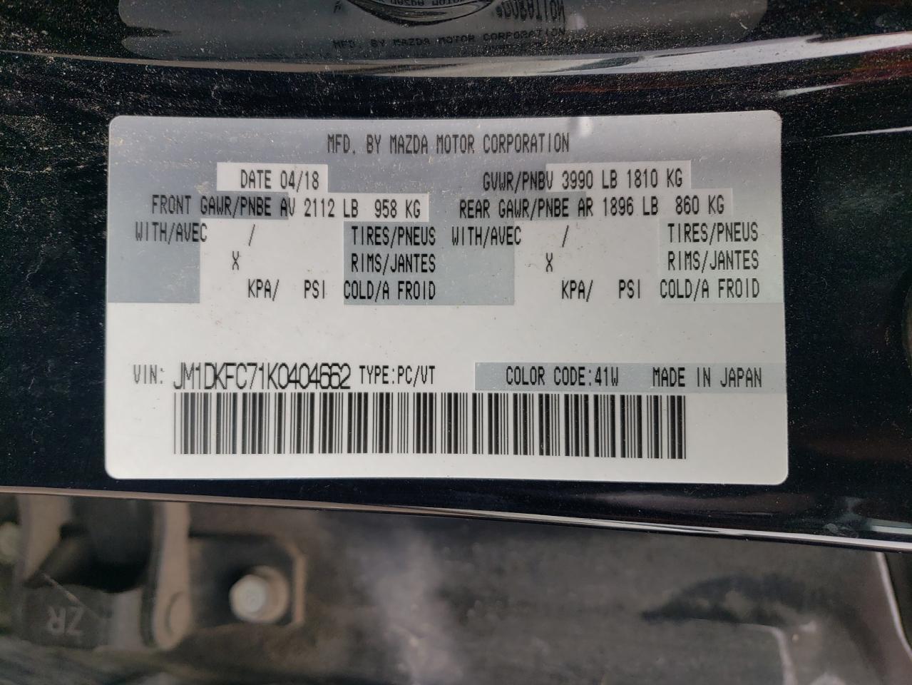 jm1dkfc71k0404662 JM1DKFC71K0404662 2019 Mazda Cx-3 Touring