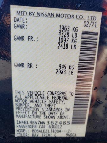 1N4BL4BV7MN362485 Nissan ALTIMA S