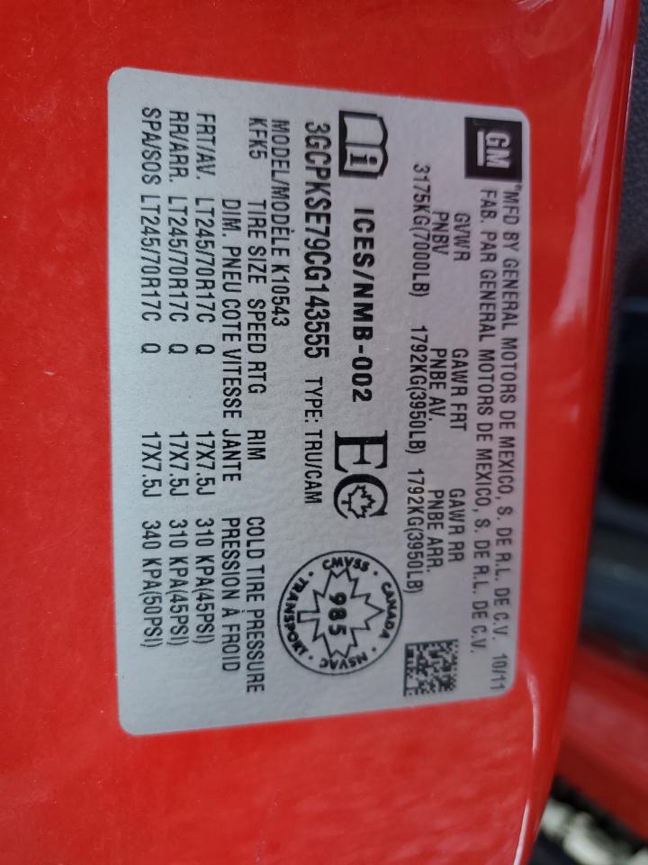 3GCPKSE79CG143555 2012 Chevrolet Silverado K1500 Lt