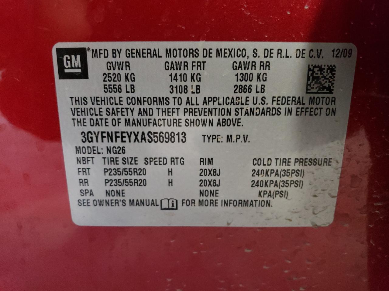 3GYFNFEYXAS569813 2010 Cadillac Srx Premium Collection