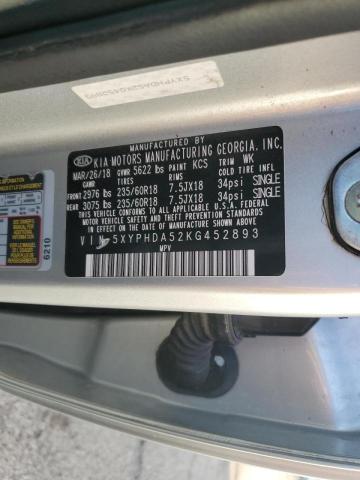 5XYPHDA52KG452893 KIA SORENTO EX