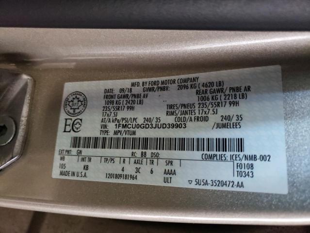 1FMCU0GD3JUD39903 Ford ESCAPE SE