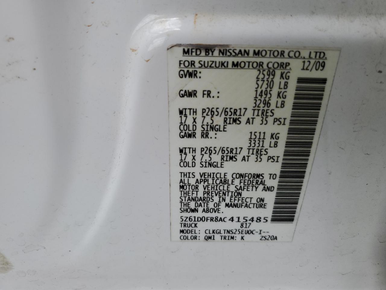 5Z61D0FR8AC415485 2010 Suzuki Equator Sport