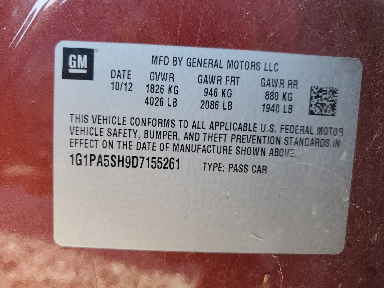 1G1PA5SH9D7155261 2013 Chevrolet Cruze Ls 1G1PA5SH9D7155261 2013 Chevrolet Cruze Ls