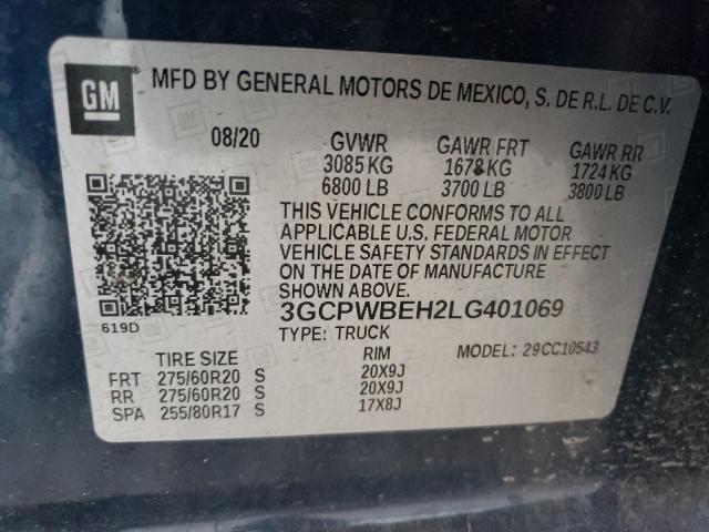 2020 Chevrolet Silverado C1500 Custom VIN: 3GCPWBEH2LG401069 Lot: 72039953
