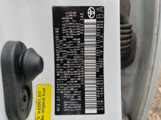 2016 TOYOTA COROLLA L - 5YFBURHE5GP548416