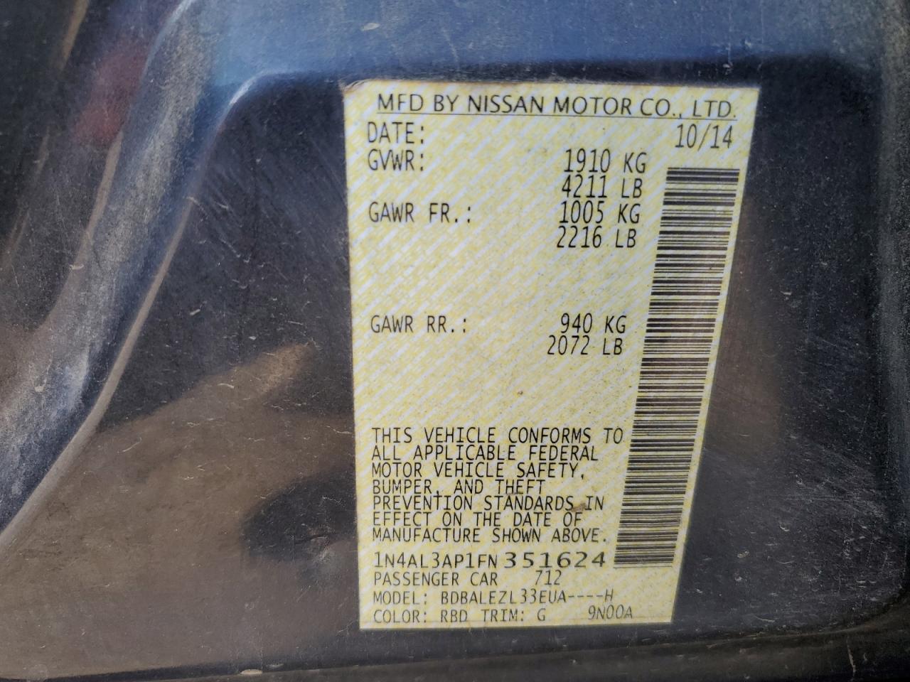 1n4al3ap1fn351624 1N4AL3AP1FN351624 2015 Nissan Altima 2.5
