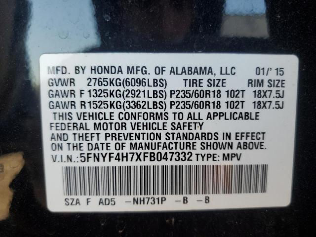 5FNYF4H7XFB047332 Honda PILOT EXLN