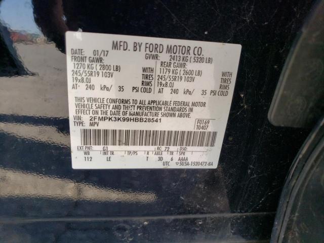 VIN: 2FMPK3K99HBB28541 Auction: COPART Lot: 72900573 Location: MO - SPRINGFIELD 2FMPK3K99HBB28541 FORD EDGE 2017 BLACK Photo 12