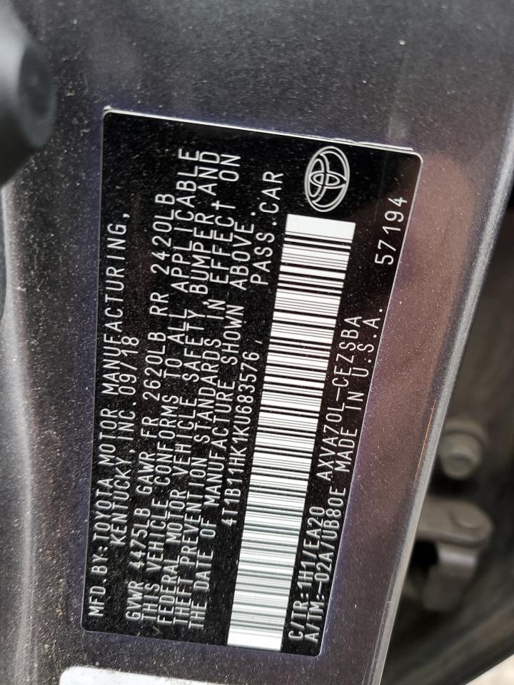 4T1B11HK1KU683576 2019 Toyota Camry L