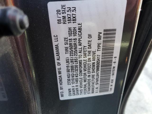 5FNRL6H79MB005417 | 2021 HONDA ODYSSEY EX