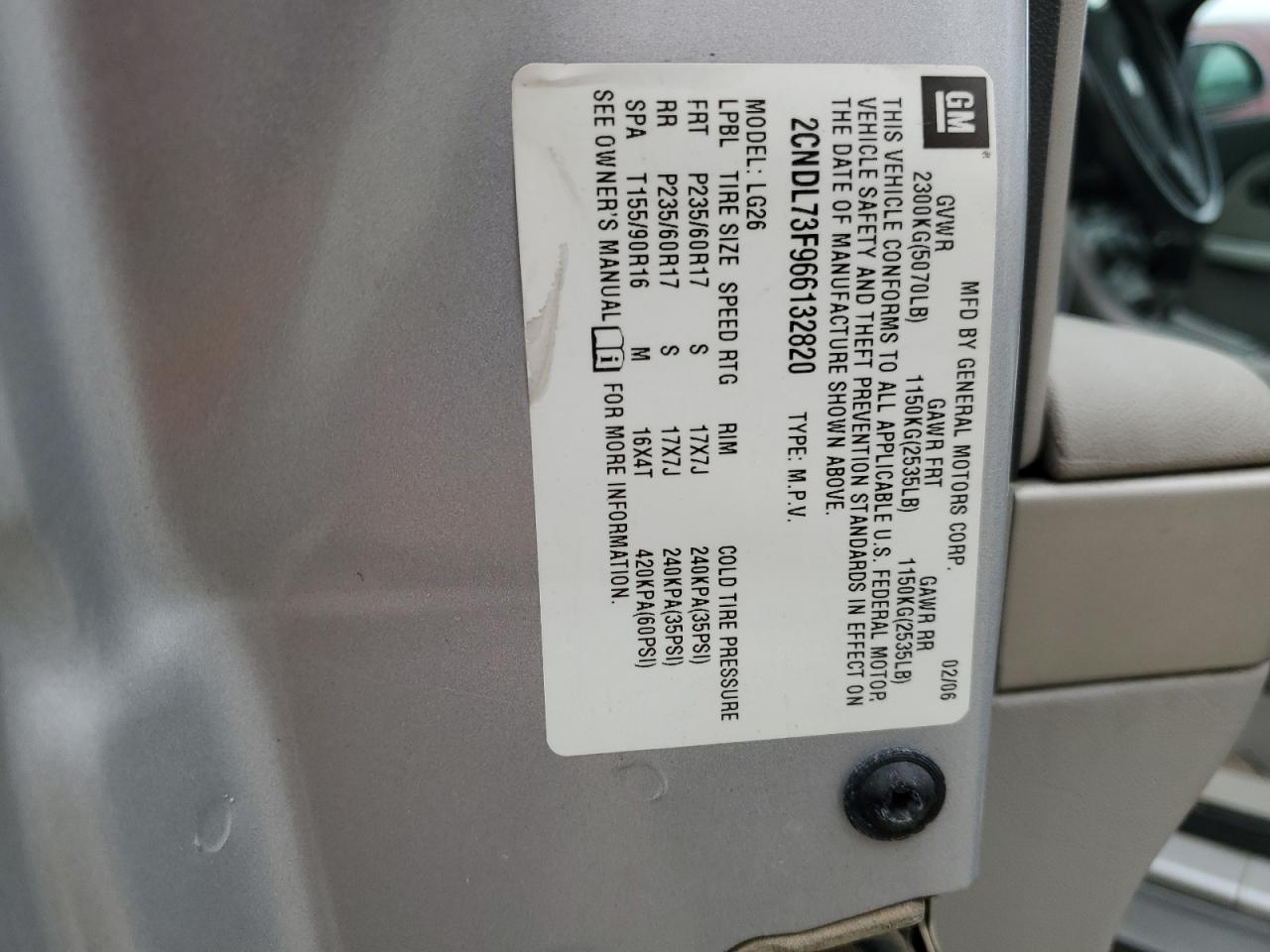 2CNDL73F966132820 2006 Chevrolet Equinox Lt