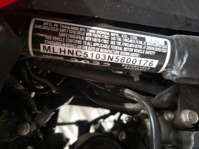 2022 HONDA CBR300 R MLHNC5103N5800176