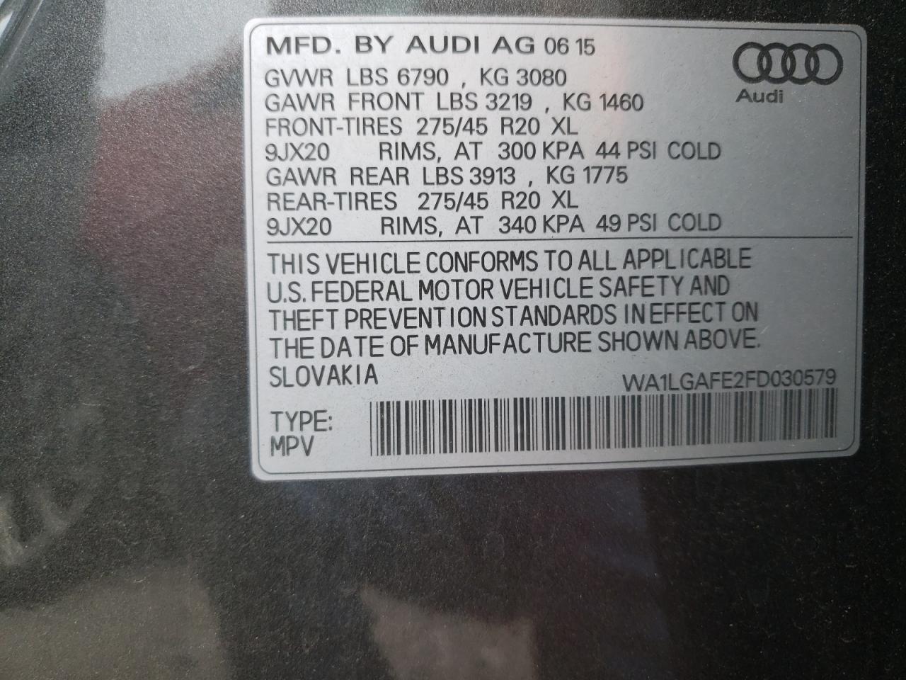 WA1LGAFE2FD030579 2015 Audi Q7 Premium Plus